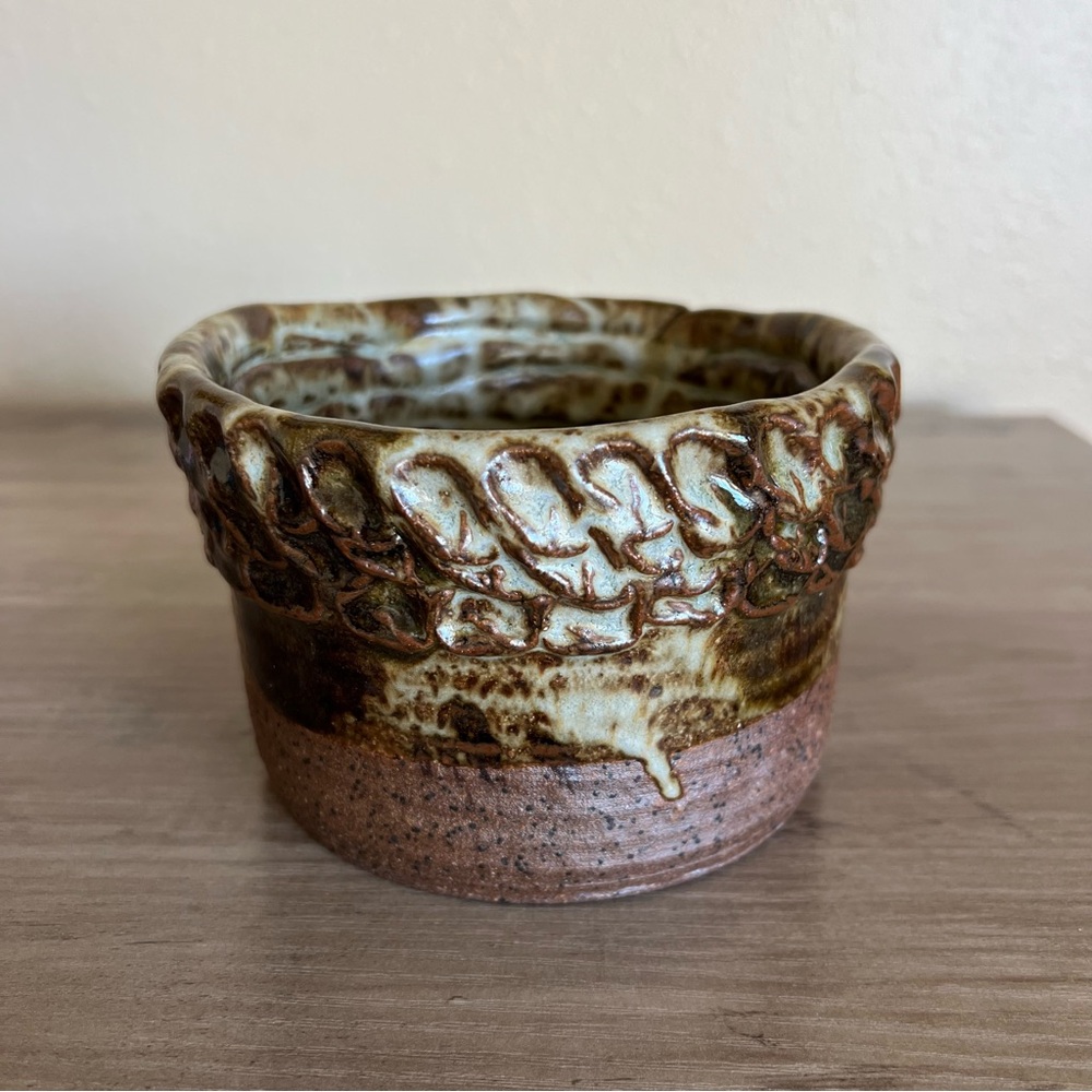 Studio Art Pottery Bowl Signed Schlafmann Speckled Decor Dish Brown Rustic